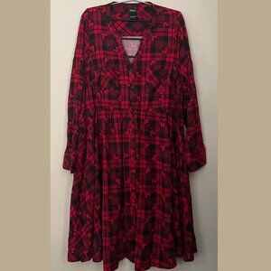 EUC Plus Size 2 Disney x Torrid Mickey Plaid Button Shirt Dress in Red